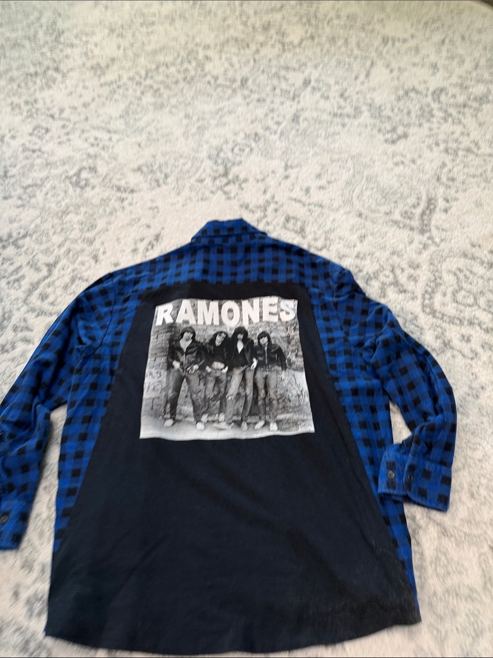 Trendy and Tipsy Ramones Plaid Button Up repurposed vintage O/S